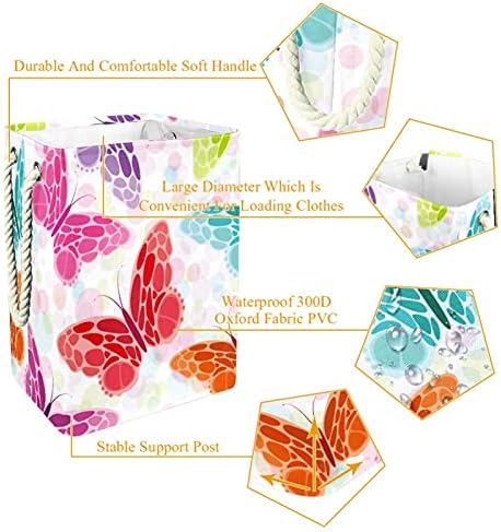 Colorido Butterfly Watercolor Laundry Torda de pano de pano embutido com suportes destacáveis ​​cesta de lavanderia com
