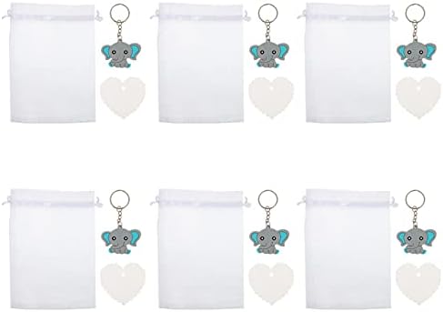 Toyandona Wallet Key Titular 15 sets Favores de retorno do chá de bebê para convidados Chaves de elefante de bebê azul com sacos de organza para meninos Keypates Backpack Keychain
