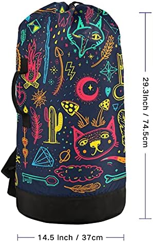 Halloween Owl Flower Unicorn Laundry Bag com alças de ombro de lavanderia Backpack Back Fechamento de cordão de tração de