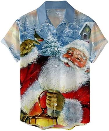 Camisetas de manga curta de Natal de Beuu para homens, engraçado Natal Papai Noel Button Button Down Tops Home Party Casual