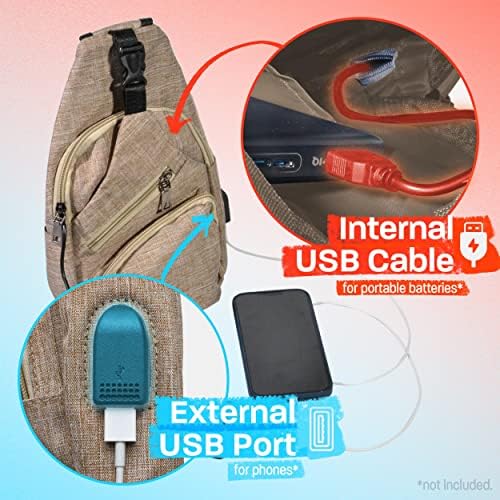Nupouch Anti-roubo Daypack Crossbody Sling Mackpack, Porto de conector de carregamento USB, pacote leve do dia para viagens,