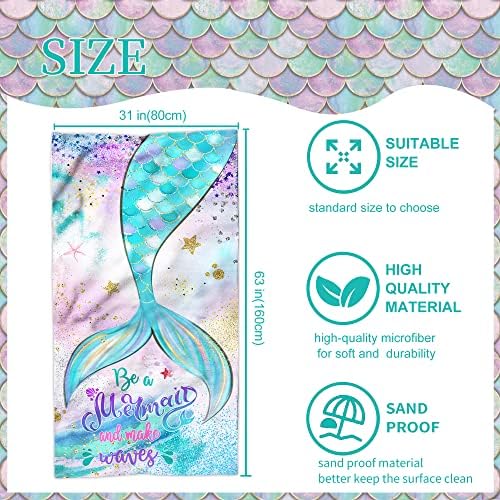 Toalha de praia de sereia, toalha de sereia para meninas, Mermaid Tail Scales Microfiber Bea