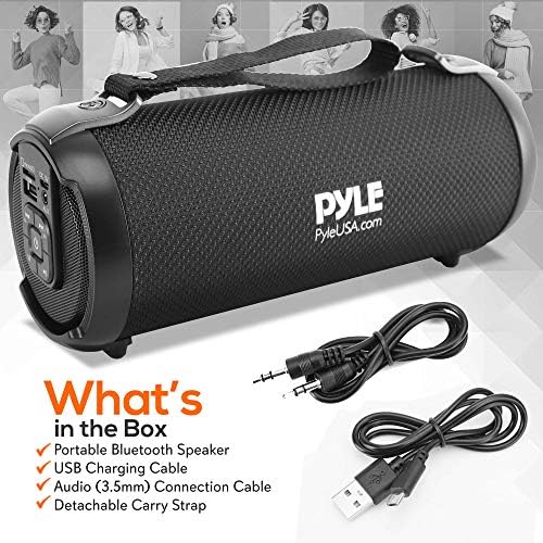 Pyle Wireless portátil Bluetooth Boombox Speaker - Sistema estéreo portátil de barril alto portátil de BOOM de 100 watts com entrada AUX, porta mp3/usb/sd, rádio FM, 2.5 Tweeter pbmspg3bk