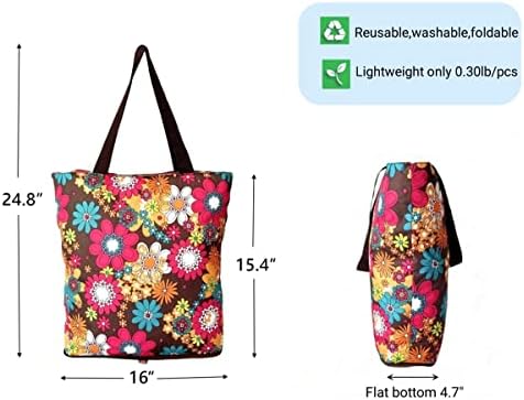 Bolsas de compras reutilizáveis ​​de cozinha bolsas de compras dobráveis ​​com zíper dobrável floral pesado 2 pacote
