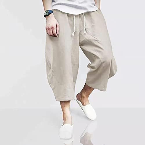 Junge 2023 shorts para homens moda de moda masculina calça de algodão Capri solto Cantura elástica de perna larga