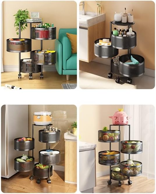 Trexd Multi-camada de camada de cozinha rack de cesta rotativa carrinho vegetal e rack de frutas rack de cozinha banheiro