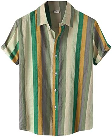 Camisa listrada masculina de manga curta Button Down Shirt Holiday Turn Down Collar Fabric Premium Fabric Men Shirts & Tees