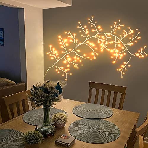 Trines com luzes para decoração de casa, decorações de Natal 7,9 pés dobráveis ​​Artificial Birch Birch Lights Plug -in, 144 LEDs