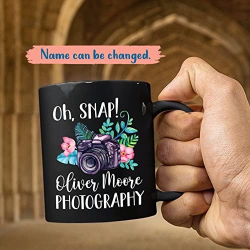 Copos de café personalizados de fotografia, oh, Snap! Caneca de fotografia, caneca de fotógrafo, presente de caneca personalizada para amigos ou familiares, presente de fotógrafo para amante da fotografia, caneca preta 11oz, 15oz