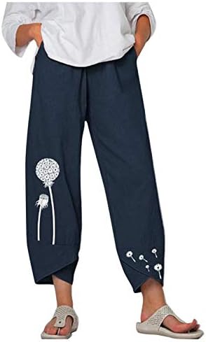 2023 calças de linho novas para feminino, verão Casual Casual Fit Logo Fit Yoga Capris Palnta de lounge impressa na borboleta