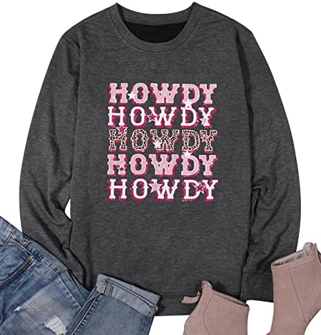 Mulheres Bangely Howdy Cowgirl Sorto Leopardo Retro Retro Pullover Sul do Sul Camisetas de Manga Longa de Bacharel