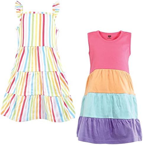 Vestidos de algodão para meninas de bebê Hudson Baby, faixa arco-íris, 7 anos