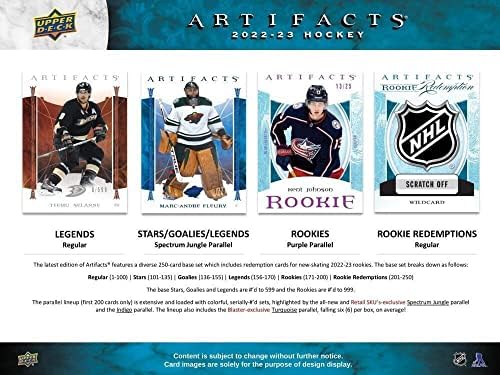 2022-23 NHL Upper Deck UD Artefatos de hóquei Blaster Seled Blaster Box 35 Cartões: 7 pacotes de 5 cartões por pacote. Possíveis