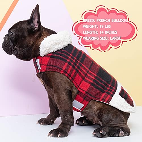 Jaqueta de cachorro kyeese verificou xadrez com coleira para o inverno à prova de vento macio quente cães pequenos com casacos de clima frio com bolso