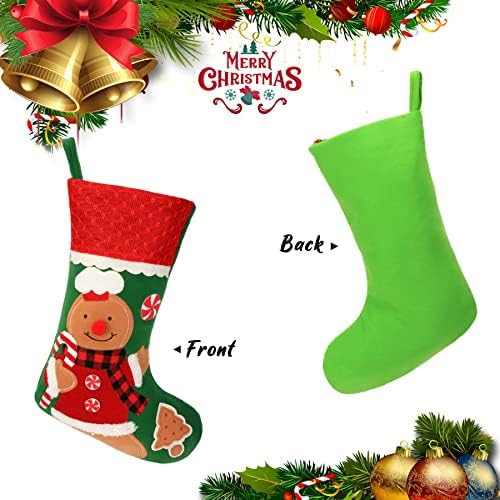 Meias de Natal de 15 polegadas de 15 polegadas 3 pacote de pacote Santa Snowman Gingerbread Man 3D meias de natal para férias de férias em família Decoração pendurada lareira de ornamento…