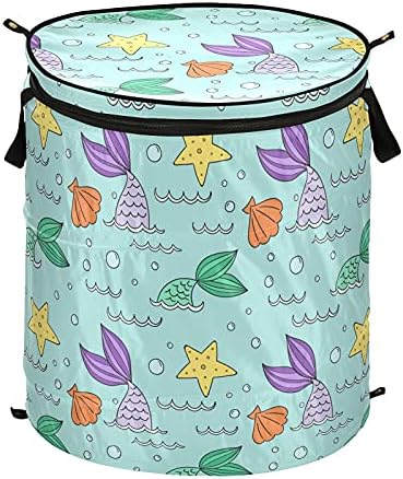 Mermaid Pop Up Laundry Horse com tampa de cesta de armazenamento dobrável Bolsa de roupa dobrável para o quarto de crianças