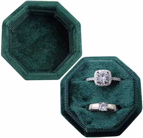Caixa de anel de veludo da caixa de jóias Huatsing, caixa de portador de anel octogonal com tampa destacável, linda caixa de