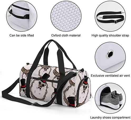 Top Hats Hipster Hedgehog Gym Bag Tote Bag Bag com compartimento de sapatos para férias esportivas do Weekender