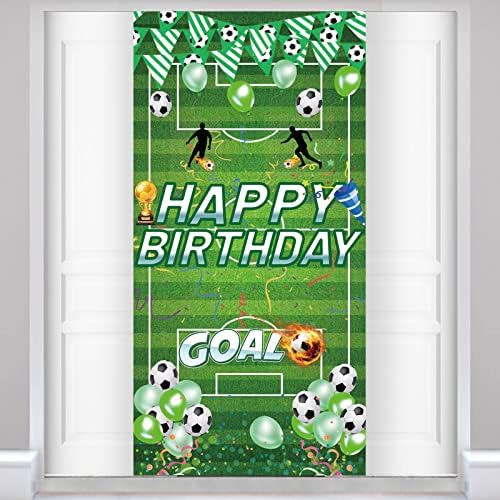 Decorações de banner de porta de aniversário de futebol para homens meninos, esporte com tema de feliz aniversário, capa de festas