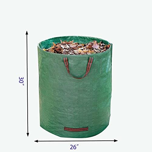 Sacos de lixo de jardim de 3 pacote de 3 galões （D26, H30 polegadas） saco de resíduos de folhas de jardim reutilizável com 4 alças, luvas livres, sacos de lixo de folhas de jardinagem para serviço pesado sacos de lixo