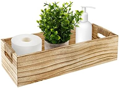 MOVNO Caixa de decoração do banheiro, suporte de papel higiênico de madeira com planta em vasos artificiais, cesta de armazenamento de papel da caixa de vaso sanitário com alças, decoração de casa rústica para o banheiro da cozinha da sala de estar