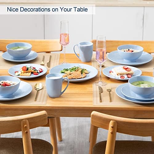 Porcelana Dinnerware Sets Service para conjuntos de jantares de 4, 16 peças, LoveCasa, pratos e tigelas com canecas Microondas de lavadora de louça Pratos de cerâmica segura, roxo azul