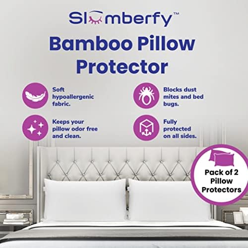 Tamanho padrão Protetor de travesseiro de bambu à prova d'água por Slumberfy - Capa de travesseiro premium com proteção de