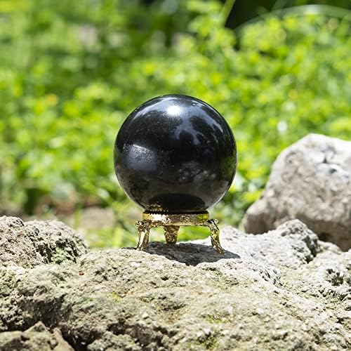 Crocon Black Tourmaline 5 PCS Conjunto de geometria de pedras sagradas platônicas e esfera de pedra turmalina preta com metal stand sphere cura bola de boa sorte docor home docor.