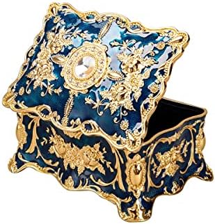 Feyarl minúsculo retângulo vintage azul mini caixa de bugigangas caixa de jóias caixa ornamentada de peças de tesouro para