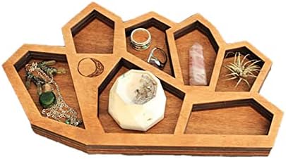 Bandeja de cristal de madeira de pinheiro natural, suporte de cristal de madeira, bandeja de organizador de cristal, prato de bugiganga