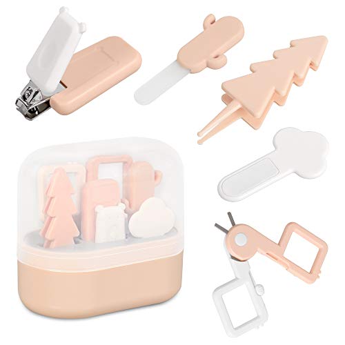 Kit de unhas de bebê Tillyou- 5 em 1 conjunto de unhas de bebê, incluindo cortadores de unhas de bebê, tesoura, arquivo de unhas e pinças, kit de manicure para bebês e kit de pedicure para recém-nascido, infantil e criança, rosa