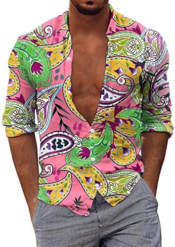 XXBR BOTON BOTON Down camisas casuais de manga longa Paisley boho impressão de camisa havaiana designer de lapela