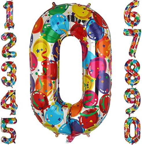 Número de arco -íris grande de 40 polegadas 0 Balões de alumínio Hélio Big Mylar Zero Balão para festa de aniversário de decoração