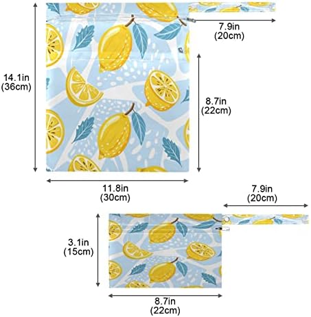 Kigai 2pcs Bolsas impermeáveis ​​de limão Padrão de limão Viagem reutilizável Sacos secos molhados com dois zíper para fraldas