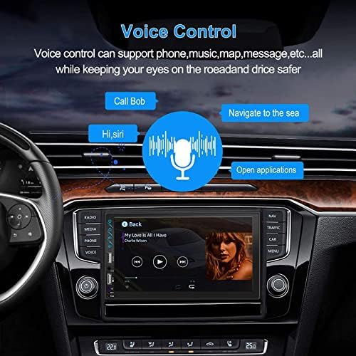 Controle de voz de estéreo de carro duplo Din Voice Apple CarPlay e Android Auto, tela sensível ao toque LCD 7in HD -