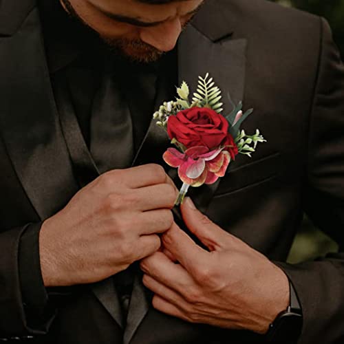 Latious Wedding Flower Boutonniere Red Groom Rosa Butrofos de Butineer Men's Boutineer Terno Decoração de Propriedade de Prom