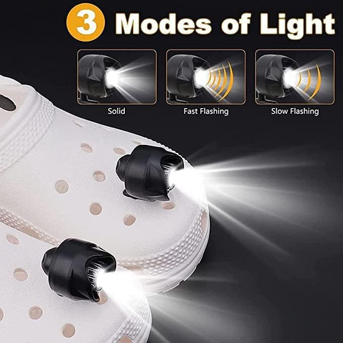 Luzes para Crocs 2pcs, lanternas LED Charme de fixação, 3 modos de luz, Ipx5 à prova d'água, lanternas de sapatos de entupimento para acampamento, faróis para caminhar correndo, acessórios CROC para adultos e crianças