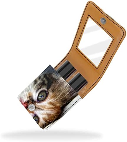 Caso de batom de batom de viagem Guerotkr, saco de maquiagem portátil de batom com espelho, padrão de animal gato