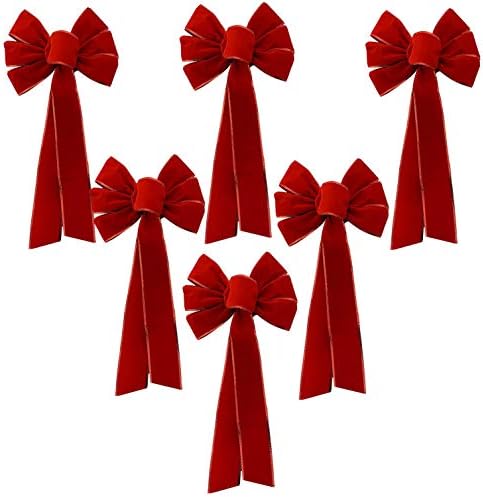 Red Velvet Christmas Wreath Bows - 10 de largura, conjunto de 6, porta da frente, portão, cerca, decorações de exibição de varejo,