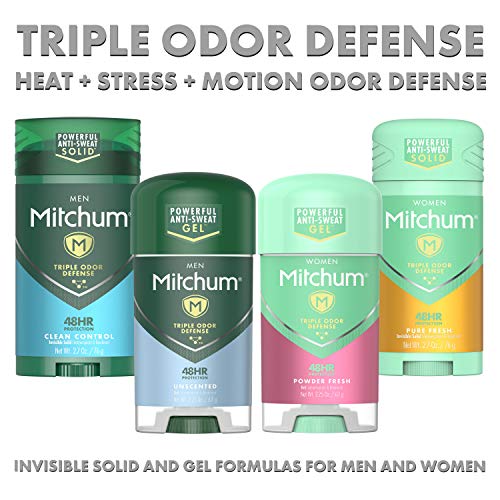 Mitchum Antipersppirant Desodorant Stick para mulheres, defesa tripla de odor invisível sólido, proteção de 48 horas, chuveiro fresco, 2,7 oz