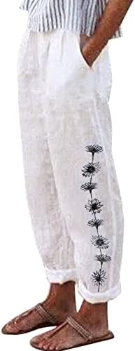 MACKNEOG High Rise Crop Relaxed Fit Cotton Mulheres impressas de linho Capri