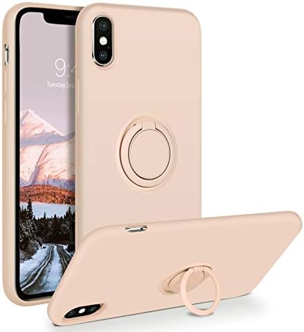Domaver para iPhone X Case e iPhone XS Case com suporte de anel Kickstand Silicone Microfiber de borracha de borracha Tampa protetora de protetora para iPhone X/XS 5.8, rosa