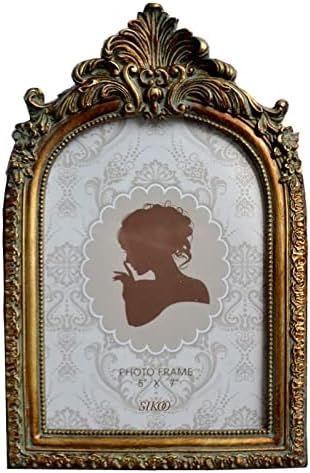 Sikoo vintage 5x7 quadro de imagem antigo ornatetable top e moldura de montagem na parede com uma frente de vidro de alta definição para decoração de casa, galeria de fotos, arte, ouro de bronze