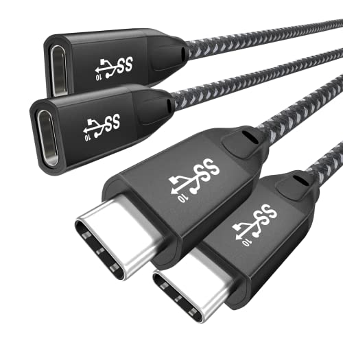 UseBean USB C Extensão Cabo 1ft 2-Pack, USB-C 3.2 Gen2 10 Gbps macho a fêmea 4K Cord, extensor tipo C, compatível com MacBook