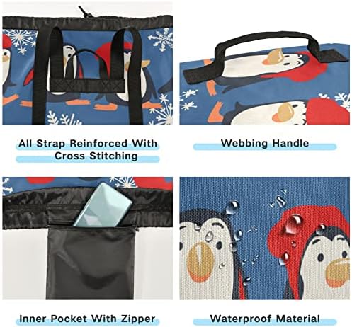 Bolsas de lavanderia de pinguins de pinguins de Natal Backpack Backpack Sacos Mesh Sacos de lavar roupa Dirty Clothes