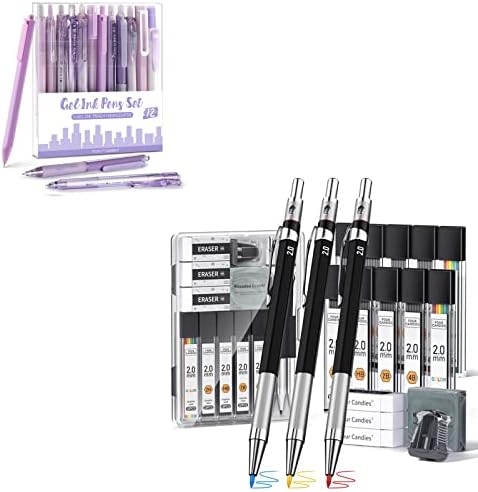 Four Candies 12pack Pastel Gel Ink Pen Set + Art Mechanical Letish Conjunto - 3pcs 2mm Lápis mecânicos