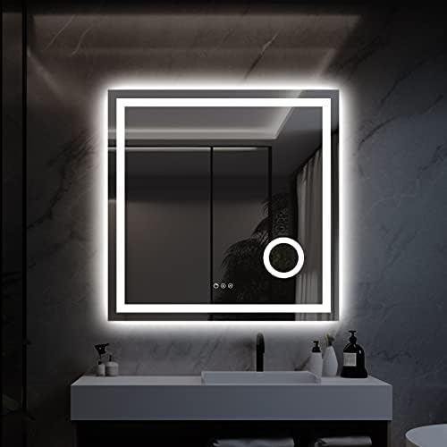Espelhos 36x36 espelho de LED, espelho de vaidade iluminado com luz dupla traseira dianteira, espelho de banheiro montado