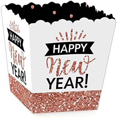 Big Dot of Happiness Gold Rose Gold Feliz Ano Novo - Party Mini Favor Caixas - Véspera de Ano Novo Party Treat Candy Boxes - Conjunto de 12