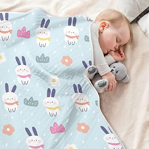 Cobertor de coelho do coelho de arremesso de arremesso de algodão para bebês, recebendo cobertor, cobertor leve e macio para berço, carrinho de bebê, cobertores de berçário, 30x40 in, azul