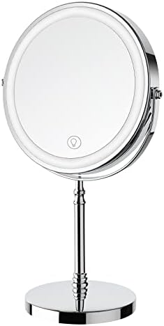 Espelho de maquiagem iluminado, espelho de ampliação de dupla face de 8 de 8 com 3 cores, espelho de vaidade da tela de toque